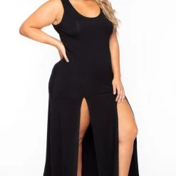 Curvy Sense Plus Size Melly M-Slit Dress - Black