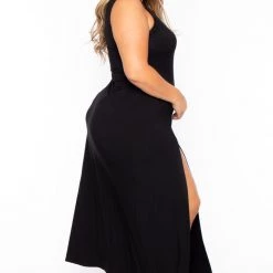 Curvy Sense Plus Size Melly M-Slit Dress - Black