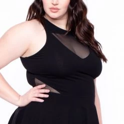Curvy Sense Little Black Styles Plus Size Mesh-Inset Flare Dress - Black