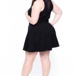 Curvy Sense Little Black Styles Plus Size Mesh-Inset Flare Dress - Black