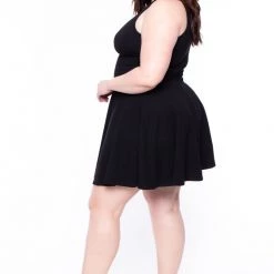 Curvy Sense Little Black Styles Plus Size Mesh-Inset Flare Dress - Black