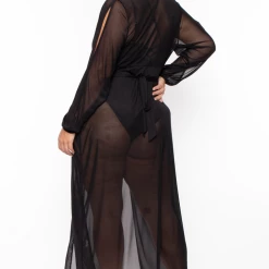 Curvy Sense Plus Size Mesh M-Slit Maxi Dress - Black Back In Stock