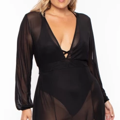 Curvy Sense Plus Size Mesh M-Slit Maxi Dress - Black Back In Stock