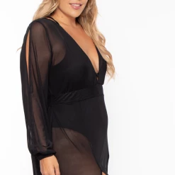 Curvy Sense Plus Size Mesh M-Slit Maxi Dress - Black Back In Stock