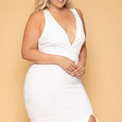 Curvy Sense Plus Size Mila Ruffle Hem Dress - Ivory New Arrivals