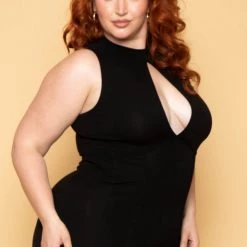 Curvy Sense Plus Size Millie Keyhole Dress - Black New Arrivals
