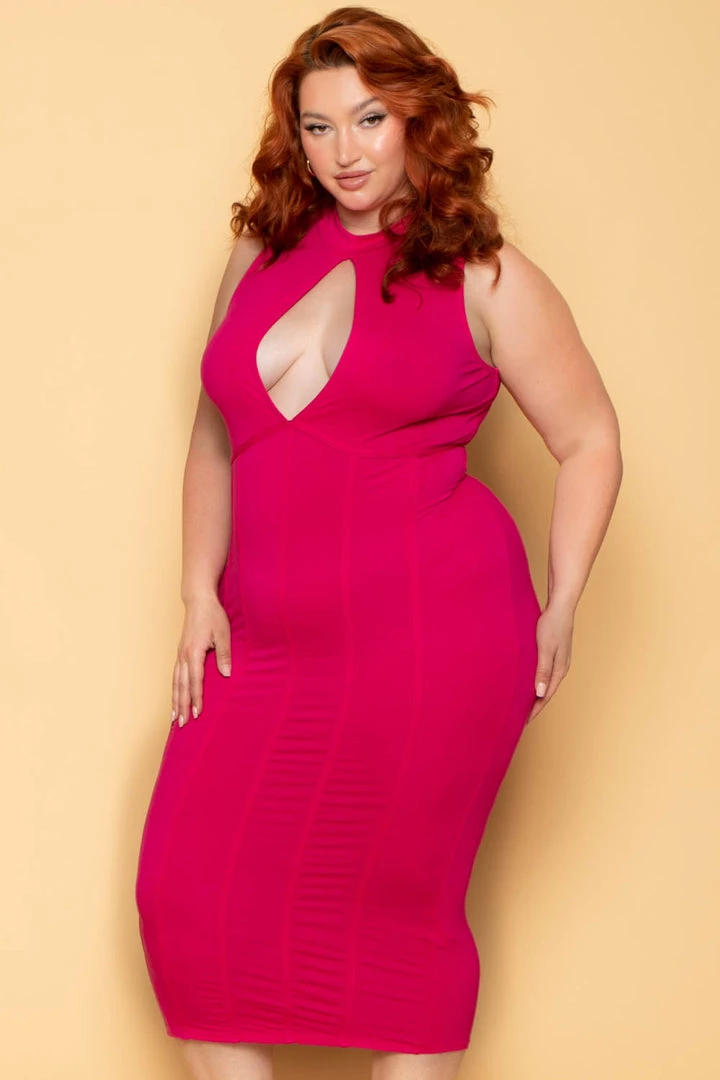 Curvy Sense New Arrivals Plus Size Millie Keyhole Dress - Fuchsia 4 Curvy Sense New Arrivals Plus Size Millie Keyhole Dress - Fuchsia