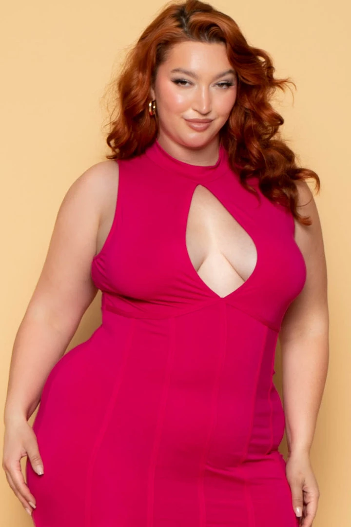 Curvy Sense New Arrivals Plus Size Millie Keyhole Dress - Fuchsia 6 Curvy Sense New Arrivals Plus Size Millie Keyhole Dress - Fuchsia