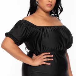 Curvy Sense Plus Size Natasha Satin Bodycon Dress - Black