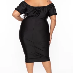 Curvy Sense Plus Size Natasha Satin Bodycon Dress - Black