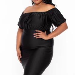 Curvy Sense Plus Size Natasha Satin Bodycon Dress - Black