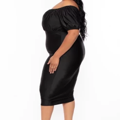 Curvy Sense Plus Size Natasha Satin Bodycon Dress - Black