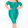 Curvy Sense Dresses Plus Size Natasha Satin Bodycon Dress - Emerald Green 1 Curvy Sense Dresses Plus Size Natasha Satin Bodycon Dress - Emerald Green