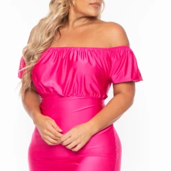 Curvy Sense Plus Size Natasha Satin Bodycon Dress - Fuchsia Dresses