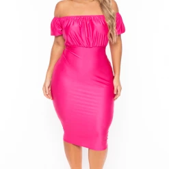 Curvy Sense Plus Size Natasha Satin Bodycon Dress - Fuchsia Dresses