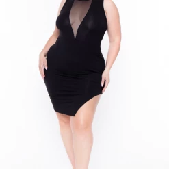 Curvy Sense Plus Size Nicki Mesh Dress - Black Party Shop