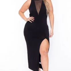 Curvy Sense Plus Size Nicki Mesh Maxi Dress - Black