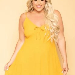Curvy Sense Plus Size Nina Skater Mini Dress - Mustard New Arrivals