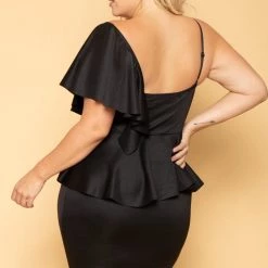 Curvy Sense New Arrivals Plus Size Norah Peplum Dress - Black 9 Curvy Sense New Arrivals Plus Size Norah Peplum Dress - Black