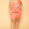 Curvy Sense Plus Size Norah Peplum Dress - Coral New Arrivals 2 Curvy Sense Plus Size Norah Peplum Dress - Coral New Arrivals