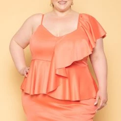 Curvy Sense Plus Size Norah Peplum Dress - Coral New Arrivals