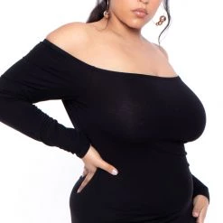 Curvy Sense Plus Size Off The Shoulder Maxi Dress - Black Little Black Styles