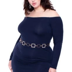 Curvy Sense Plus Size Off The Shoulder Maxi Dress - Navy