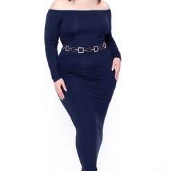 Curvy Sense Plus Size Off The Shoulder Maxi Dress - Navy