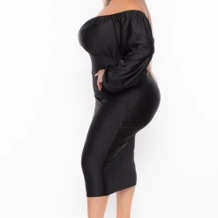 Curvy Sense Plus Size Off The Shoulder Midi Dress - Black Party Shop