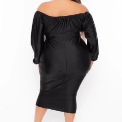 Curvy Sense Plus Size Off The Shoulder Midi Dress - Black Party Shop