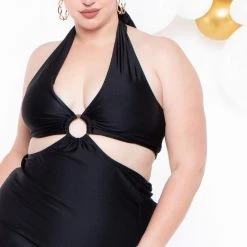Curvy Sense Plus Size Parisa Halter Dress - Black Party Shop