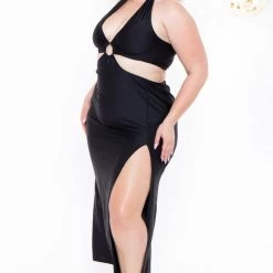 Curvy Sense Plus Size Parisa Halter Dress - Black Party Shop