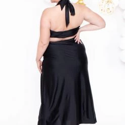 Curvy Sense Plus Size Parisa Halter Dress - Black Party Shop