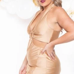 Curvy Sense Plus Size Parisa Halter Dress - Champagne