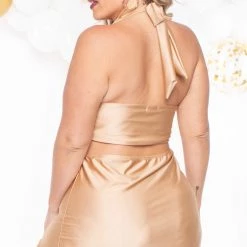 Curvy Sense Plus Size Parisa Halter Dress - Champagne