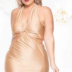 Curvy Sense Plus Size Parisa Halter Dress - Champagne