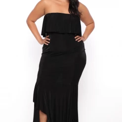 Curvy Sense Plus Size Patricia Strapless Maxi Dress - Black