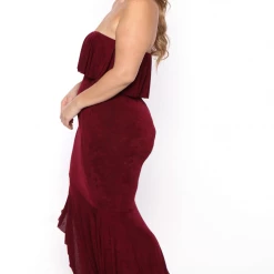 Curvy Sense Plus Size Patricia Strapless Maxi Dress - Burgundy