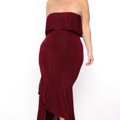 Curvy Sense Plus Size Patricia Strapless Maxi Dress - Burgundy