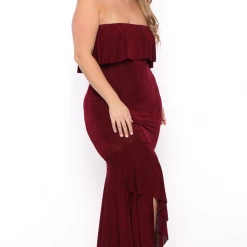 Curvy Sense Plus Size Patricia Strapless Maxi Dress - Burgundy