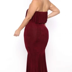 Curvy Sense Plus Size Patricia Strapless Maxi Dress - Burgundy