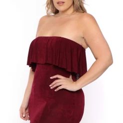 Curvy Sense Plus Size Patricia Strapless Maxi Dress - Burgundy