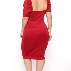 Curvy Sense Plus Size Paulina Exposed Zipper Dress - Red