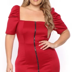 Curvy Sense Plus Size Paulina Exposed Zipper Dress - Red