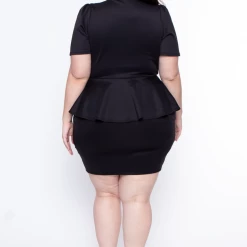 Curvy Sense Dresses Plus Size Peplum Dress - Black 9 Curvy Sense Dresses Plus Size Peplum Dress - Black