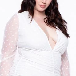 Curvy Sense Bridal Options Plus Size Polka-Dot Mesh Overlay Dress - Ivory 10 Curvy Sense Bridal Options Plus Size Polka-Dot Mesh Overlay Dress - Ivory