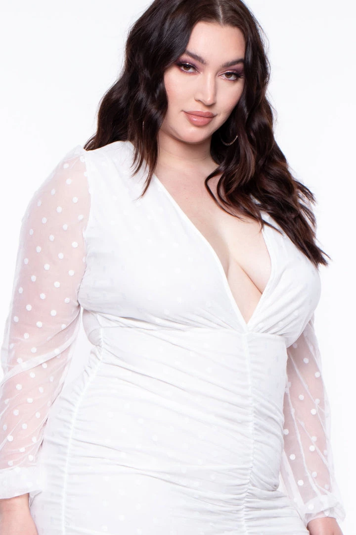 Curvy Sense Bridal Options Plus Size Polka-Dot Mesh Overlay Dress - Ivory 6 Curvy Sense Bridal Options Plus Size Polka-Dot Mesh Overlay Dress - Ivory