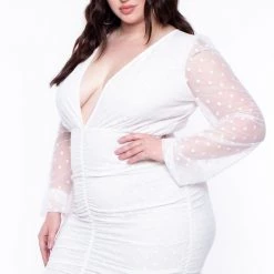 Curvy Sense Bridal Options Plus Size Polka-Dot Mesh Overlay Dress - Ivory 8 Curvy Sense Bridal Options Plus Size Polka-Dot Mesh Overlay Dress - Ivory