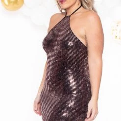 Curvy Sense Plus Size Raine Sequins Bodycon Dress - Copper Dresses