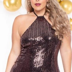 Curvy Sense Plus Size Raine Sequins Bodycon Dress - Copper Dresses
